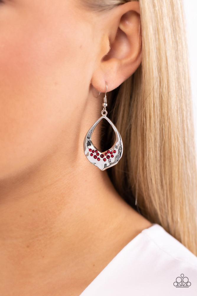 CACHE Reserve Red Rhinestone & Silver Earrings - Paparazzi Accessories