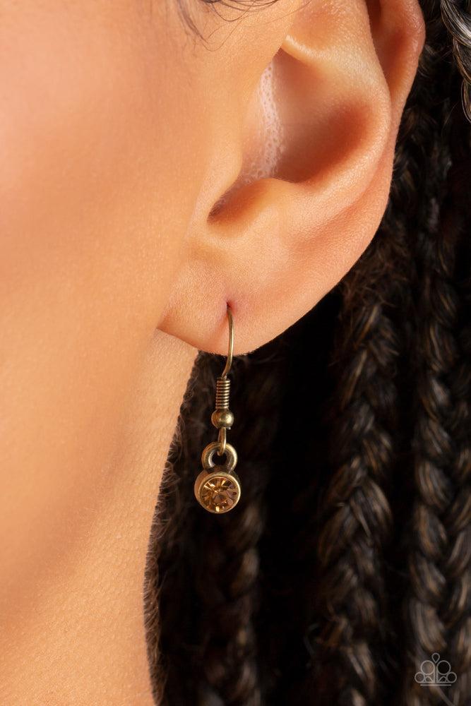 Center of the Cosmos Brass Necklace - Paparazzi Accessories - free matching earrings - CarasShop.com - Paparazzi Jewelry by Cara Jewels
