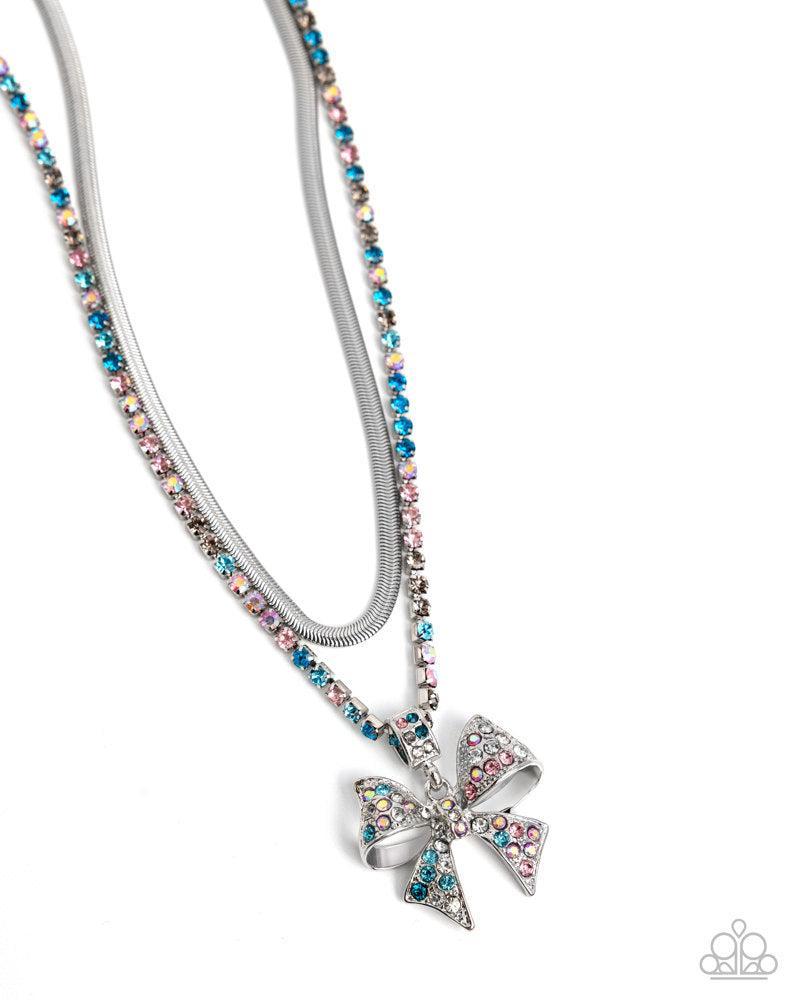 Cheerful Coquette Multi  Rhinestone Bow Necklace - Paparazzi Accessories