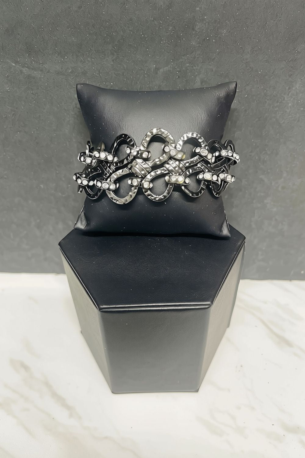 Cherish The Moment Gunmetal Black & White Rhinestone Zi Collection Bracelet - Paparazzi Accessories - free matching earrings -CarasShop.com - Paparazzi Jewelry by Cara Jewels