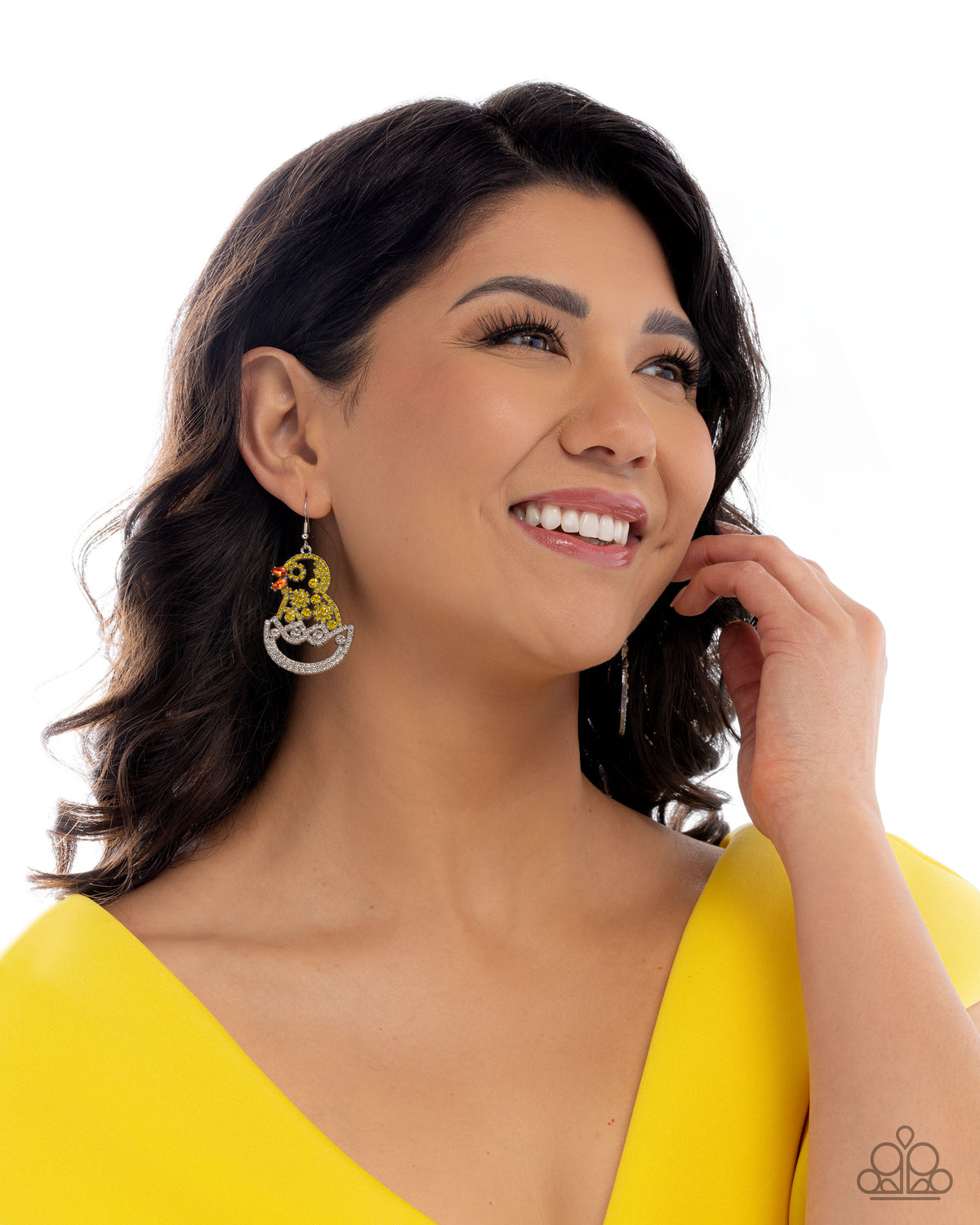Chick Couture Yellow & White Rhinestone Earrings - Paparazzi Accessories