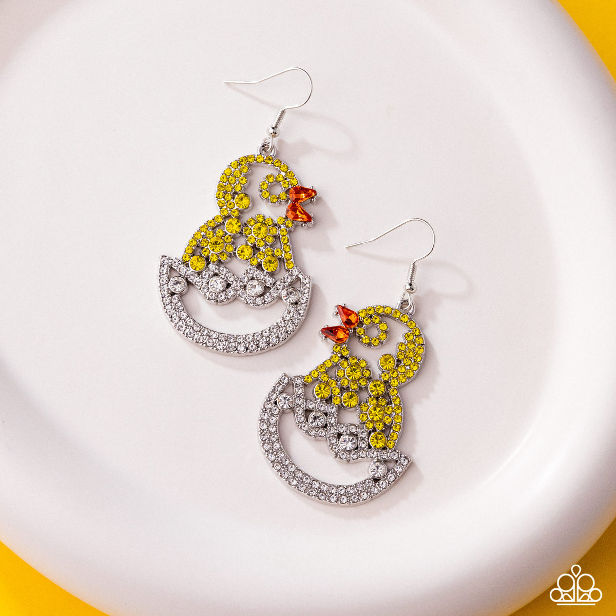 Chick Couture Yellow & White Rhinestone Earrings - Paparazzi Accessories
