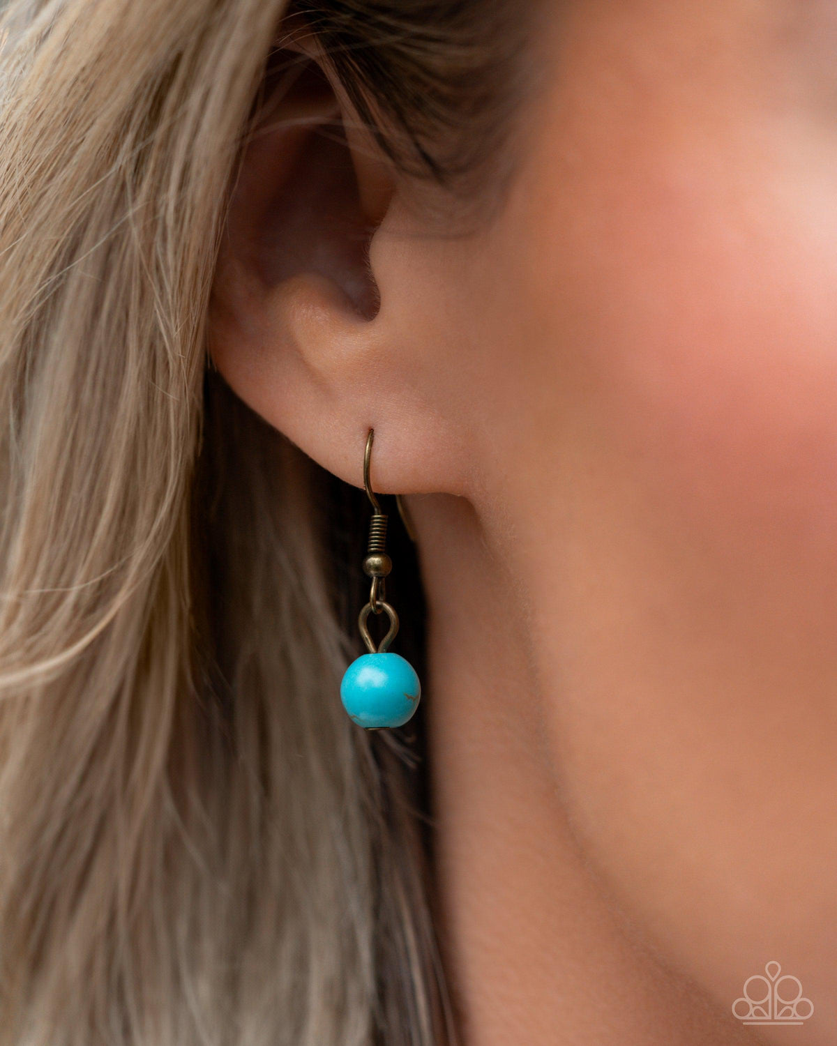 Chill Country Brass & Turquoise Stone Flower Necklace - Paparazzi Accessories - free matching earrings -CarasShop.com - Paparazzi Jewelry by Cara Jewels