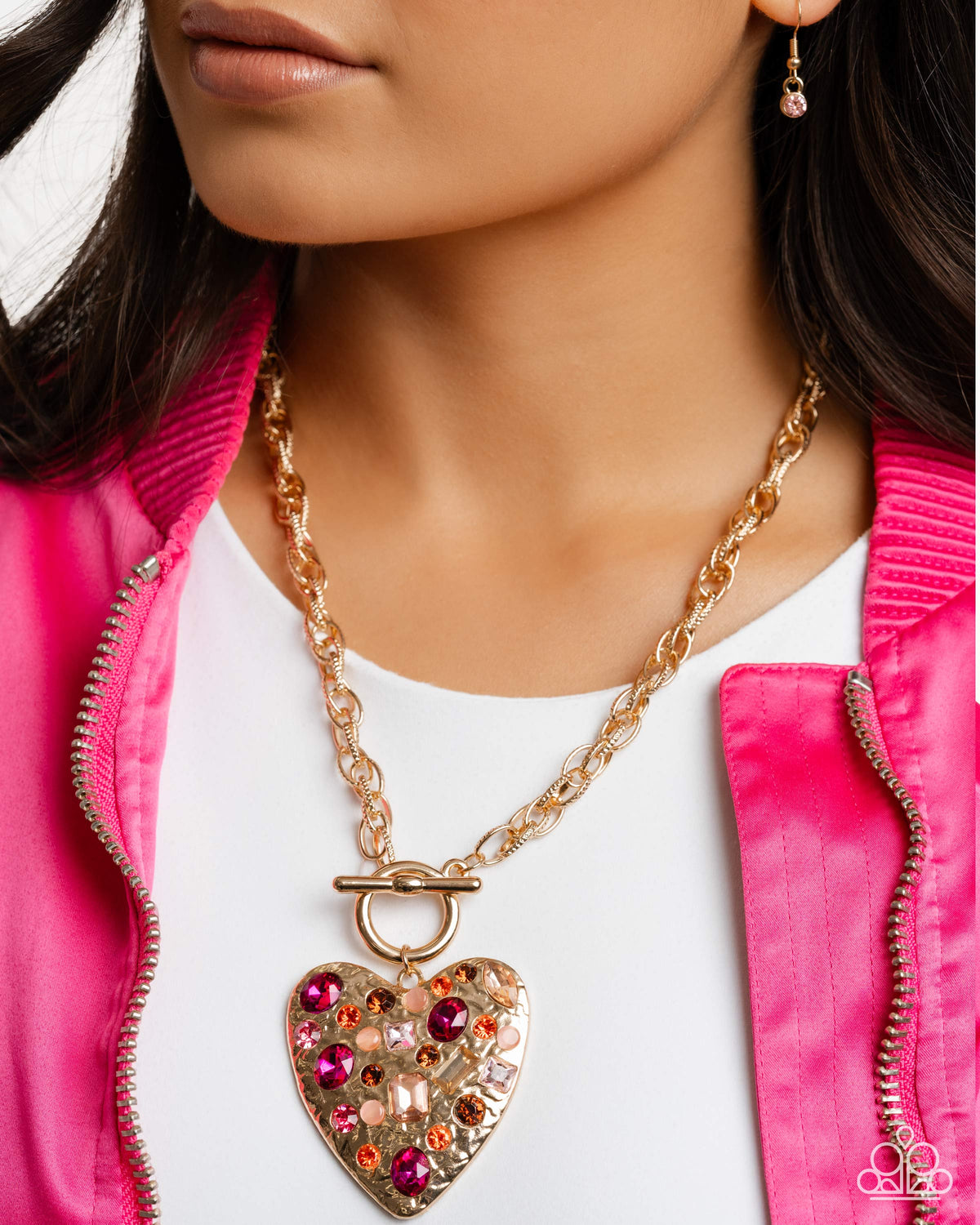 Circulated Chic Pink Gem Heart Necklace - Paparazzi Accessories