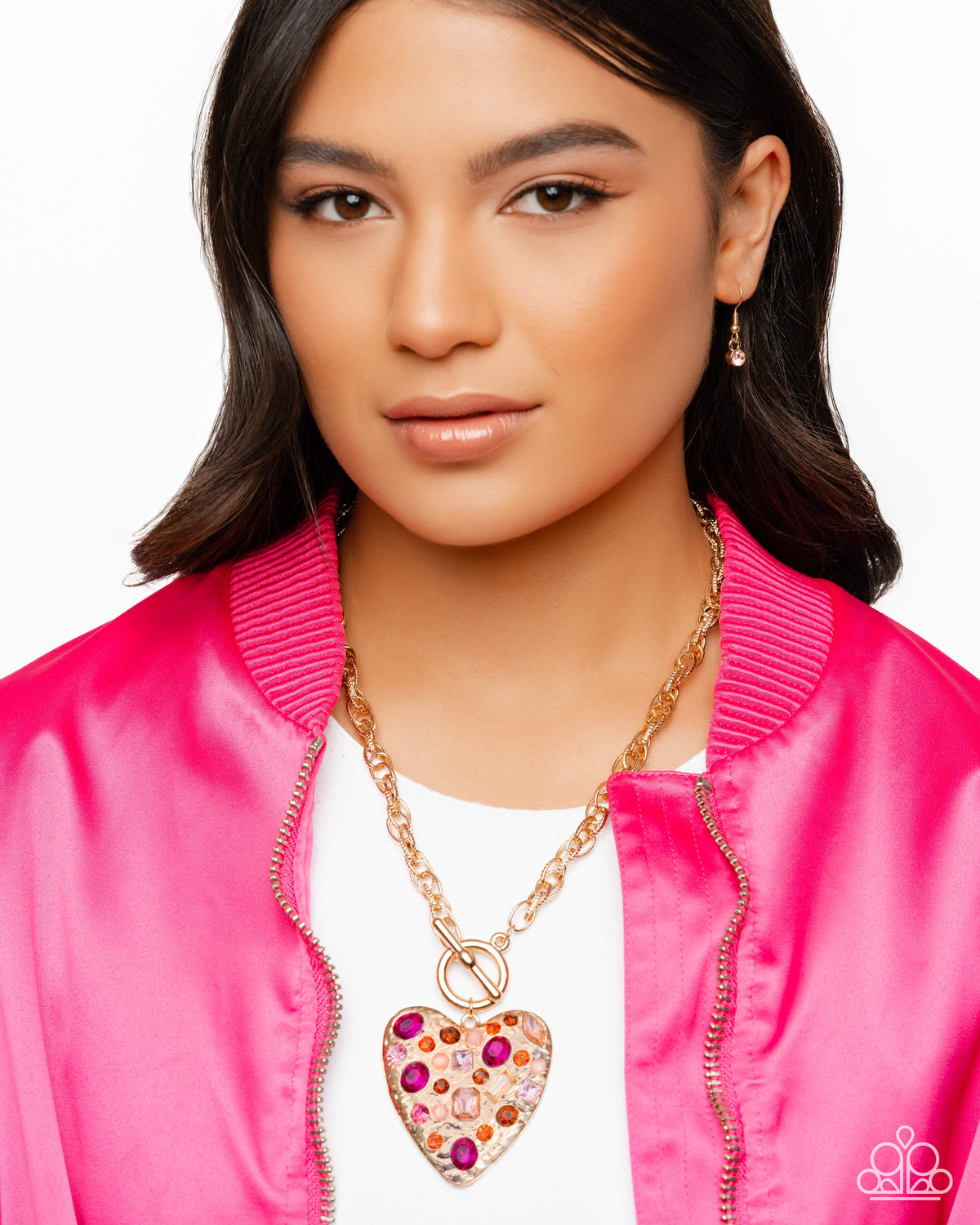 Circulated Chic Pink Gem Heart Necklace - Paparazzi Accessories