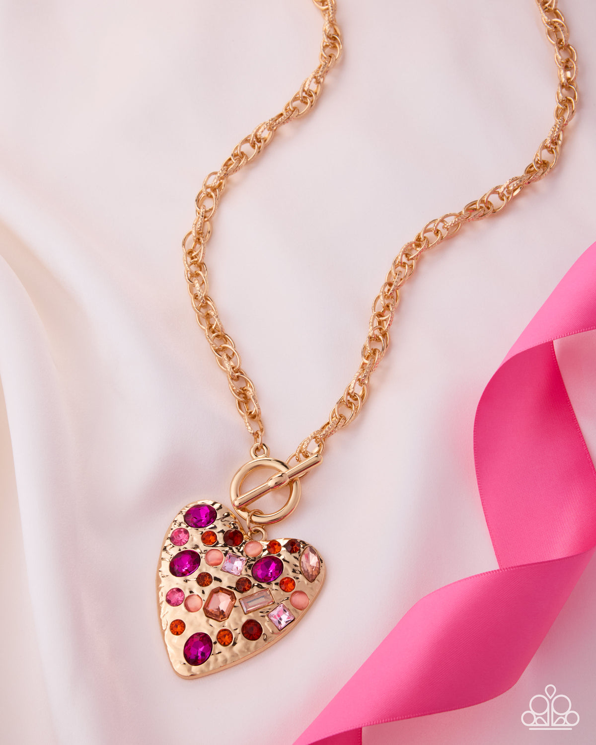 Circulated Chic Pink Gem Heart Necklace - Paparazzi Accessories