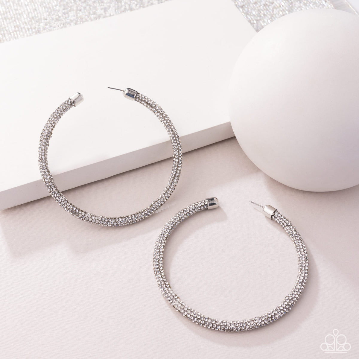 Classy Condition White Rhinestone Hoop Earrings - Paparazzi Accessories