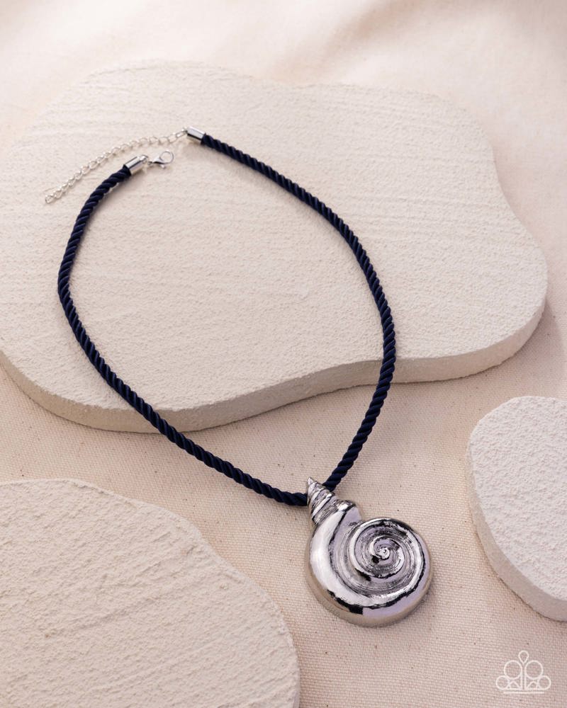 Coastal Chance Blue Cord & Silver Shell Necklace - Paparazzi Accessories