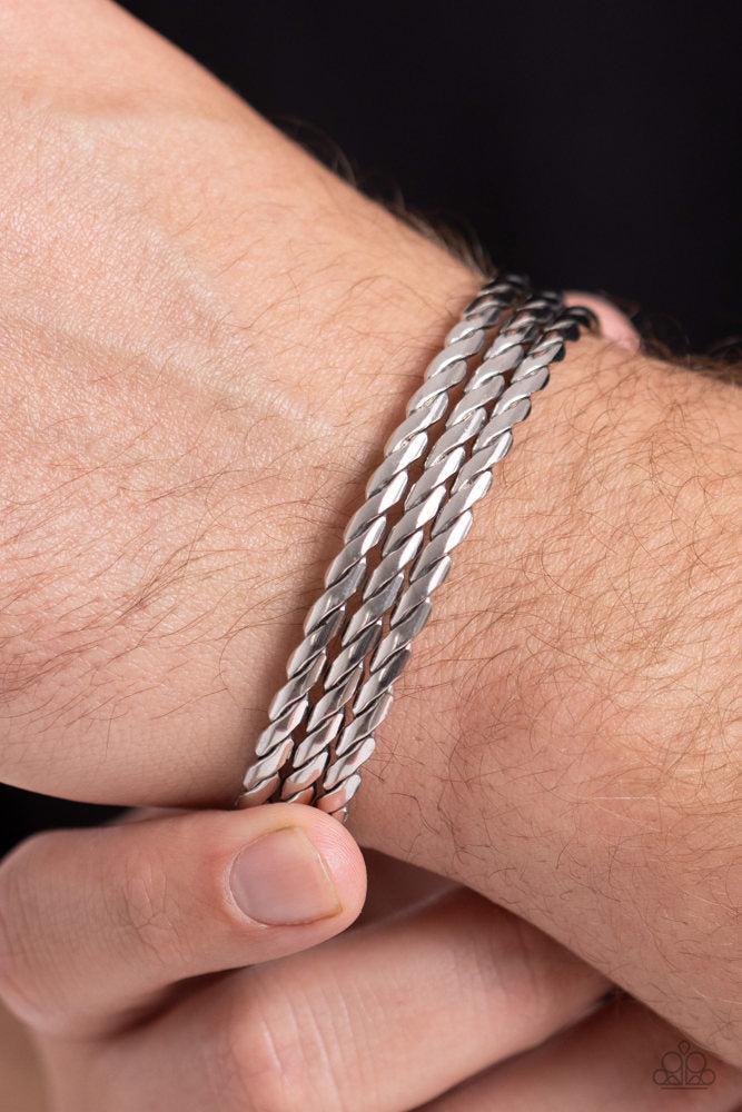 Come to Grips Men's Silver Bracelet - Paparazzi Accessories