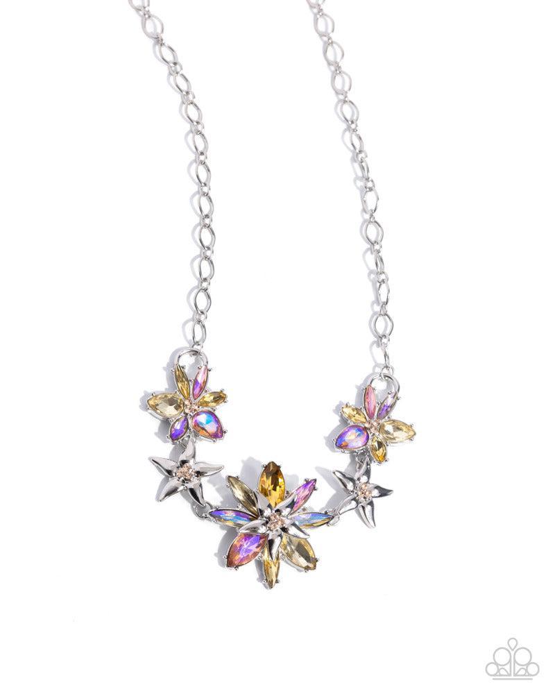 Floral Feature Yellow Rhinestone Floral Necklace & Bracelet Set - Paparazzi Accessories