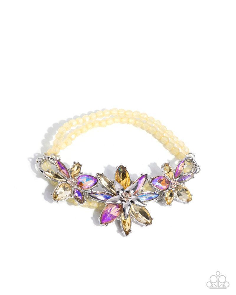 Floral Feature Yellow Rhinestone Floral Necklace & Bracelet Set - Paparazzi Accessories