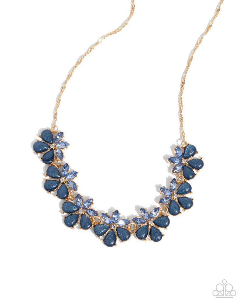 Consistent Chic Blue Rhinestone Floral Necklace - Paparazzi Accessories