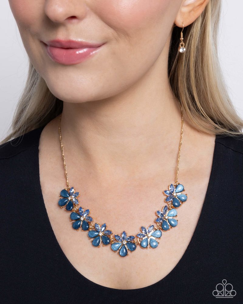 Consistent Chic Blue Rhinestone Floral Necklace - Paparazzi Accessories