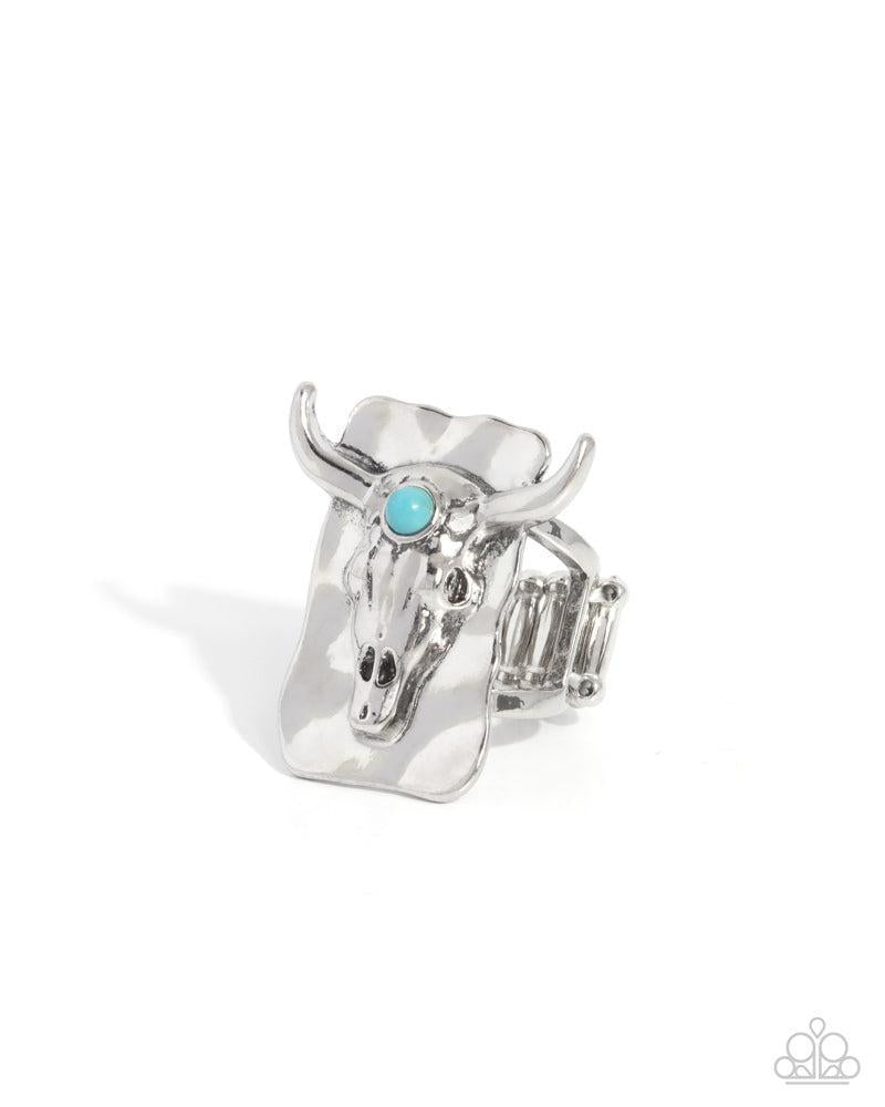Continual Chic Blue & Silver Longhorn Ring - Paparazzi Accessories