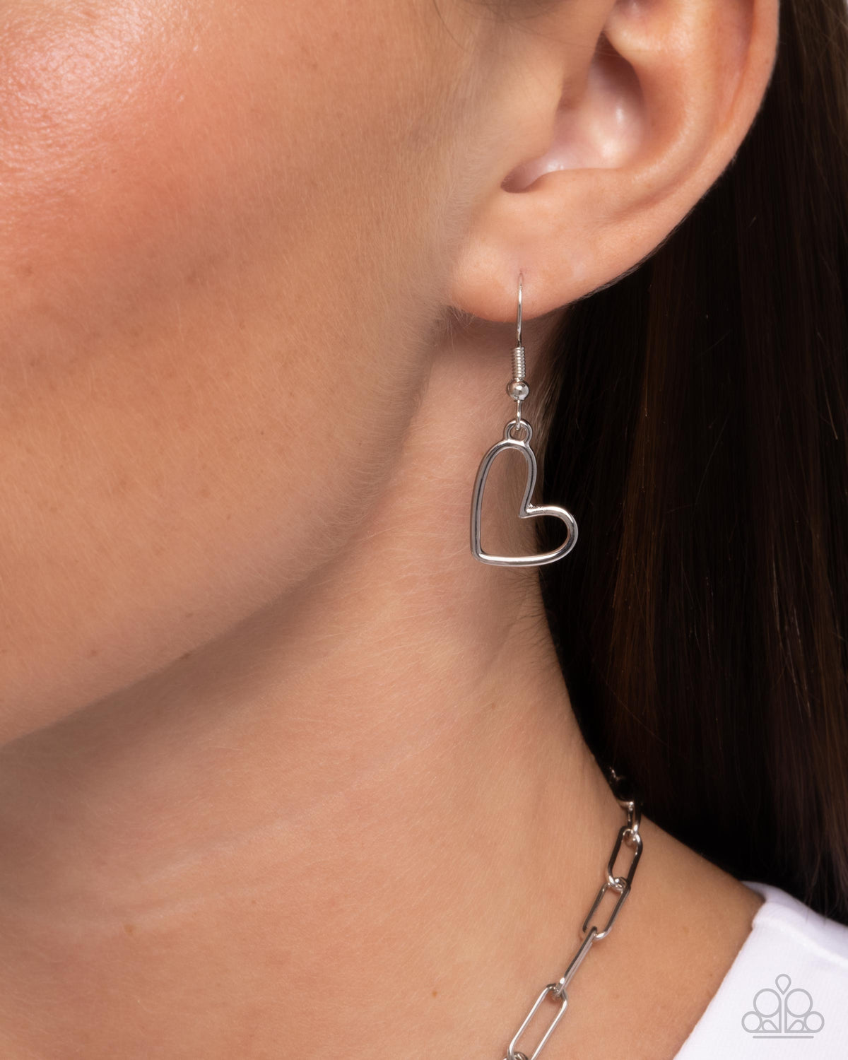 Courting Chains Silver Heart Necklace - Paparazzi Accessories - free matching earrings -CarasShop.com - Paparazzi Jewelry by Cara Jewels
