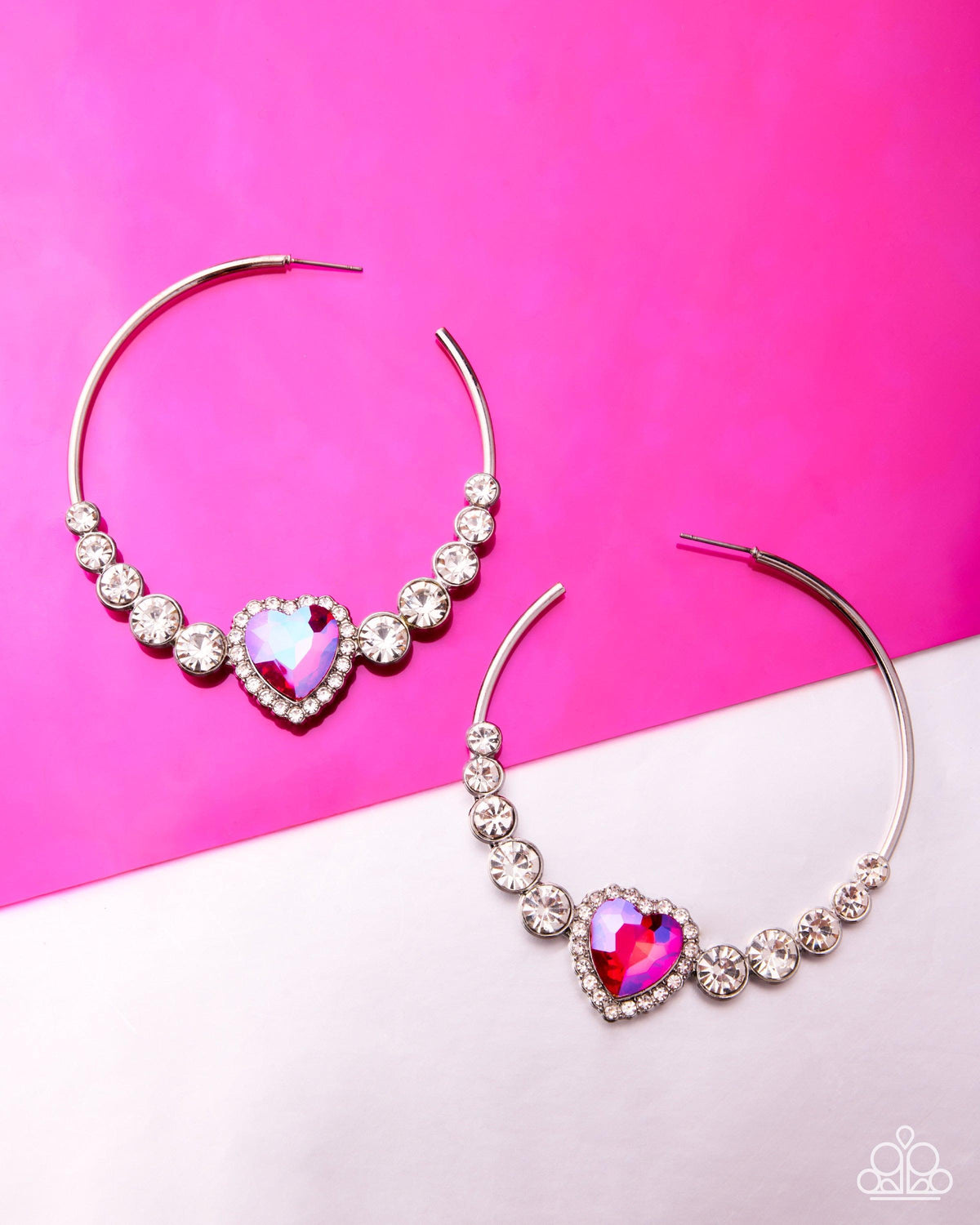 Courting Confidence Pink Gem Heart Hoop Earrings - Paparazzi Accessories