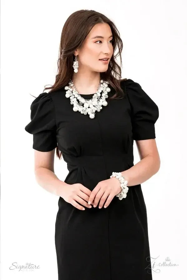 Couture Celebrator White Pearl & Rhinestone Zi Collection Bracelet - Paparazzi Accessories - free matching earrings -CarasShop.com - Paparazzi Jewelry by Cara Jewels