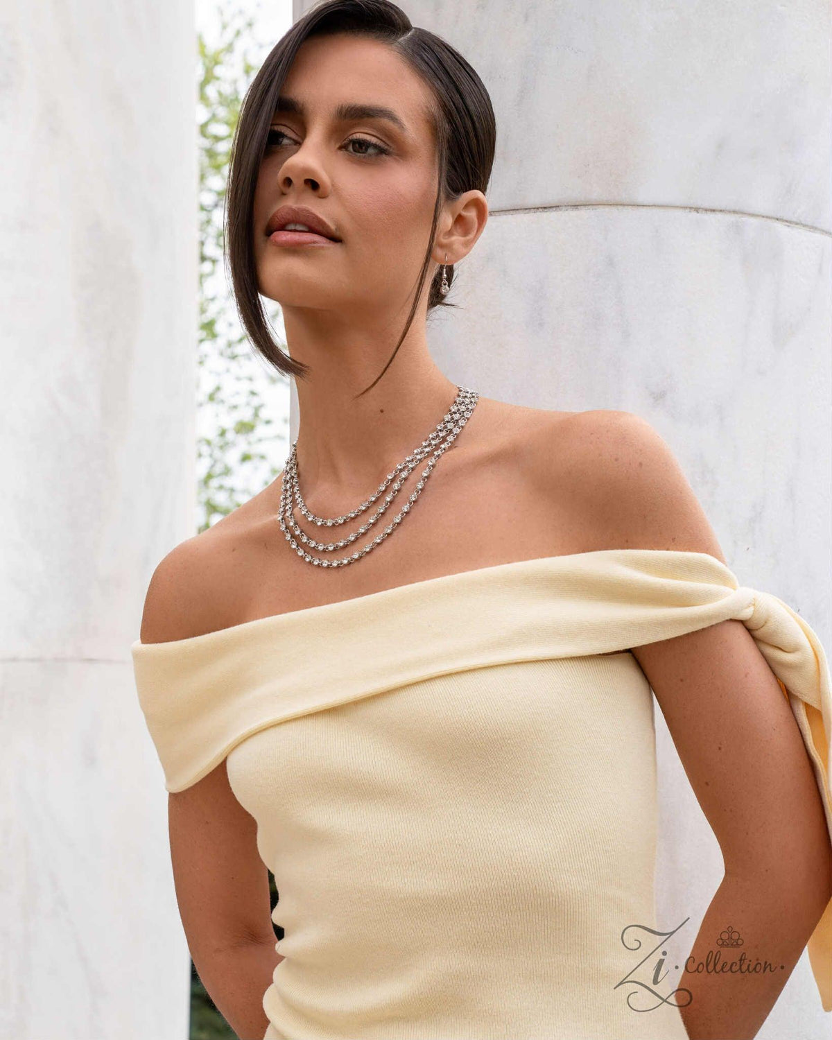 Demure 2025 Zi Collection Necklace - Paparazzi Accessories stylized on model in casual dress - CarasShop.com - Paparazzi Jewelry by Cara Jewels