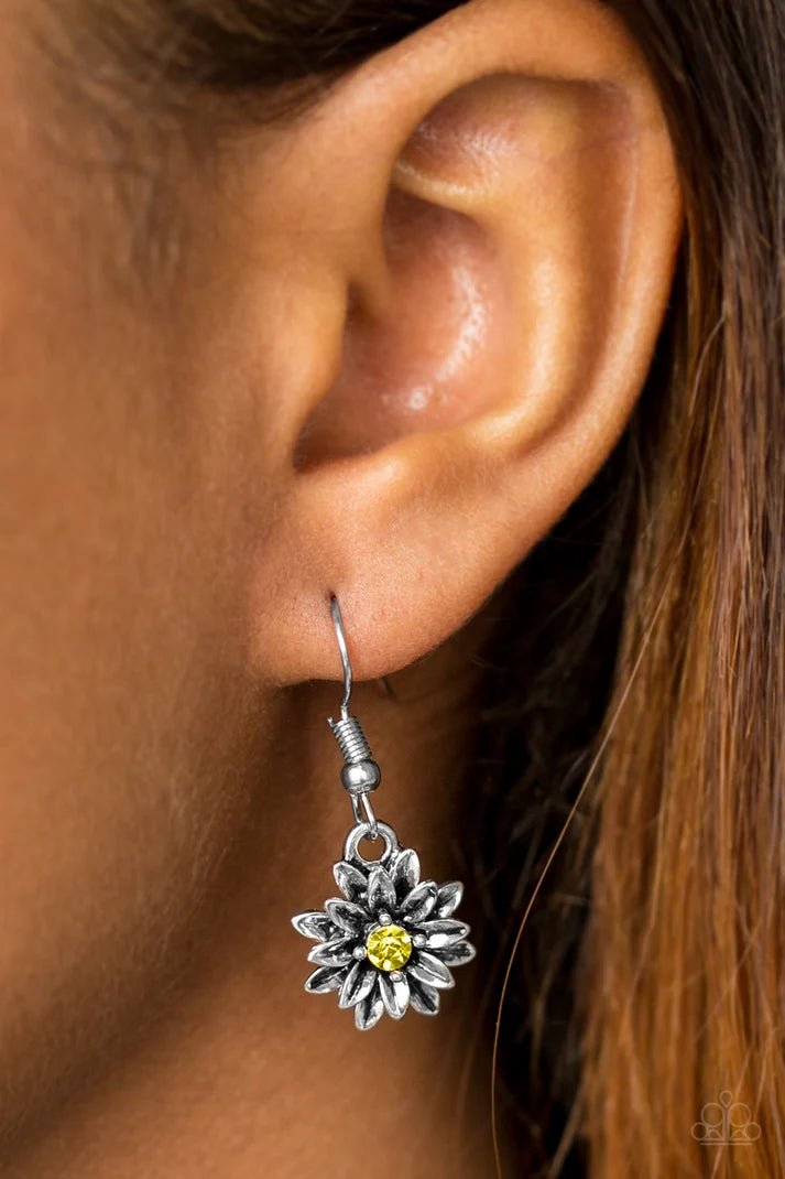 Diamonds and Daisies Yellow Flower Earrings - Paparazzi Accessories