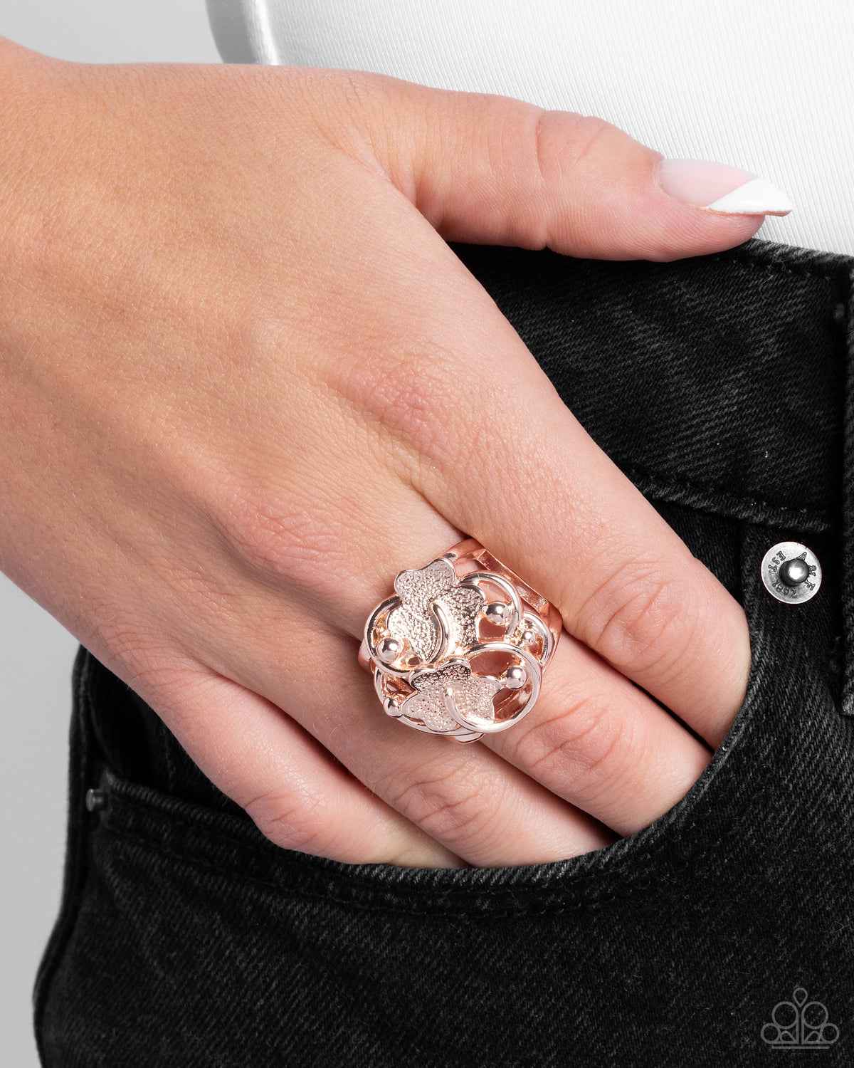 Distinctive Detailing Rose Gold Ring - Paparazzi Accessories
