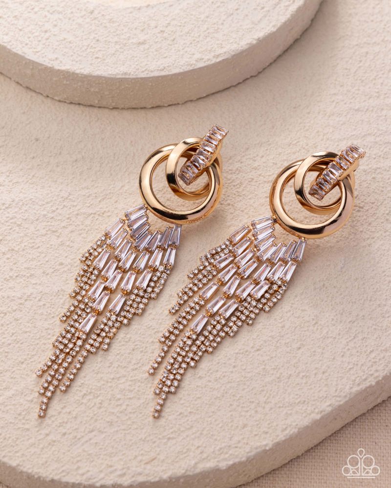Draped in Drama Gold & White Rhinestone Earrings - Paparazzi Accessories