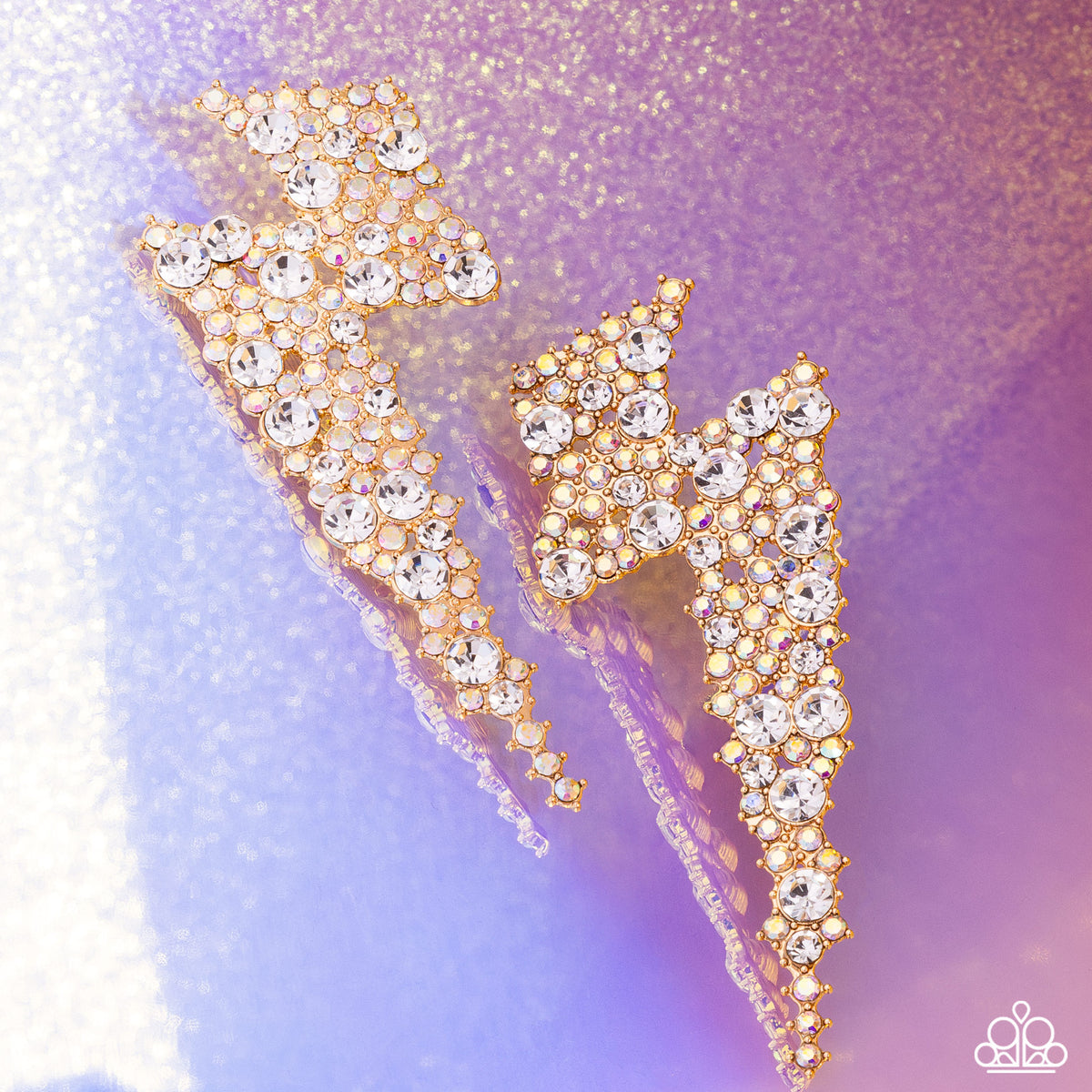 Electric Effulgence Gold & White Rhinestone Earrings - Paparazzi Accessories