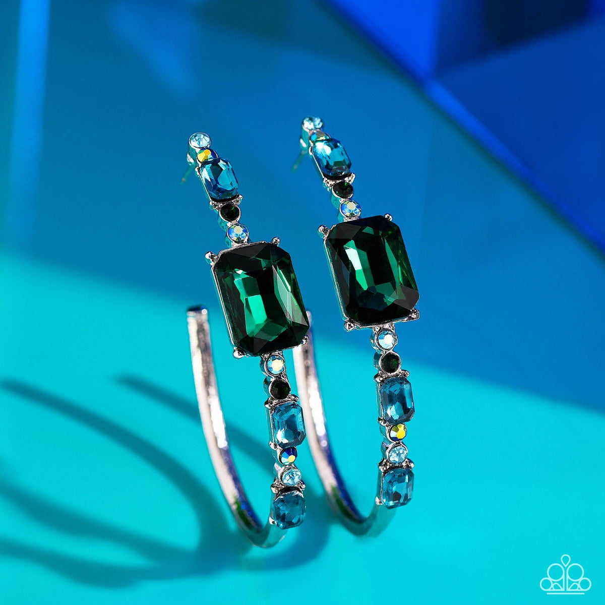 Elite Ensemble Green Rhinestone Hoop Earrings - Paparazzi Accessories