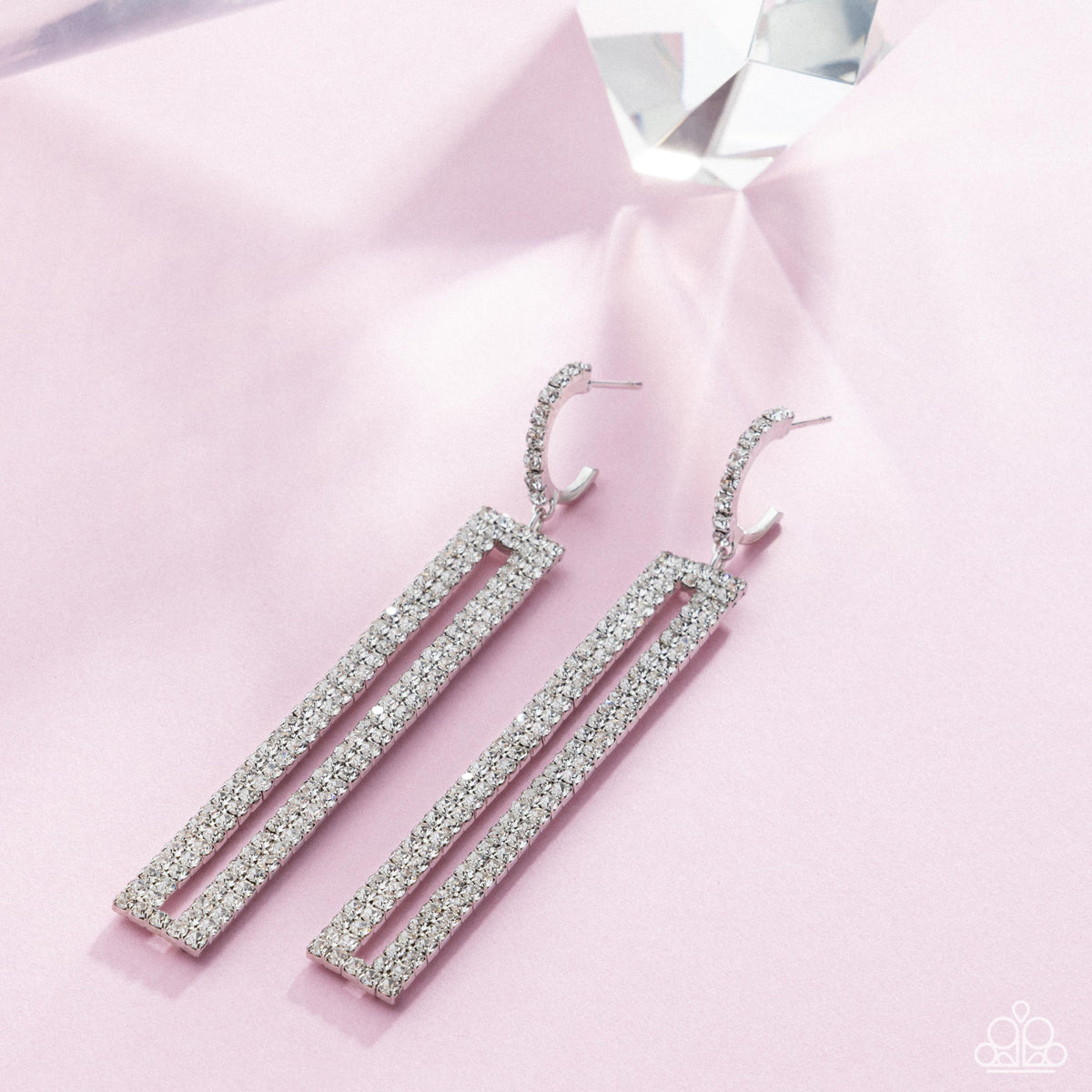 Elongated Ease White Rhinestone Earrings - Paparazzi Accessories