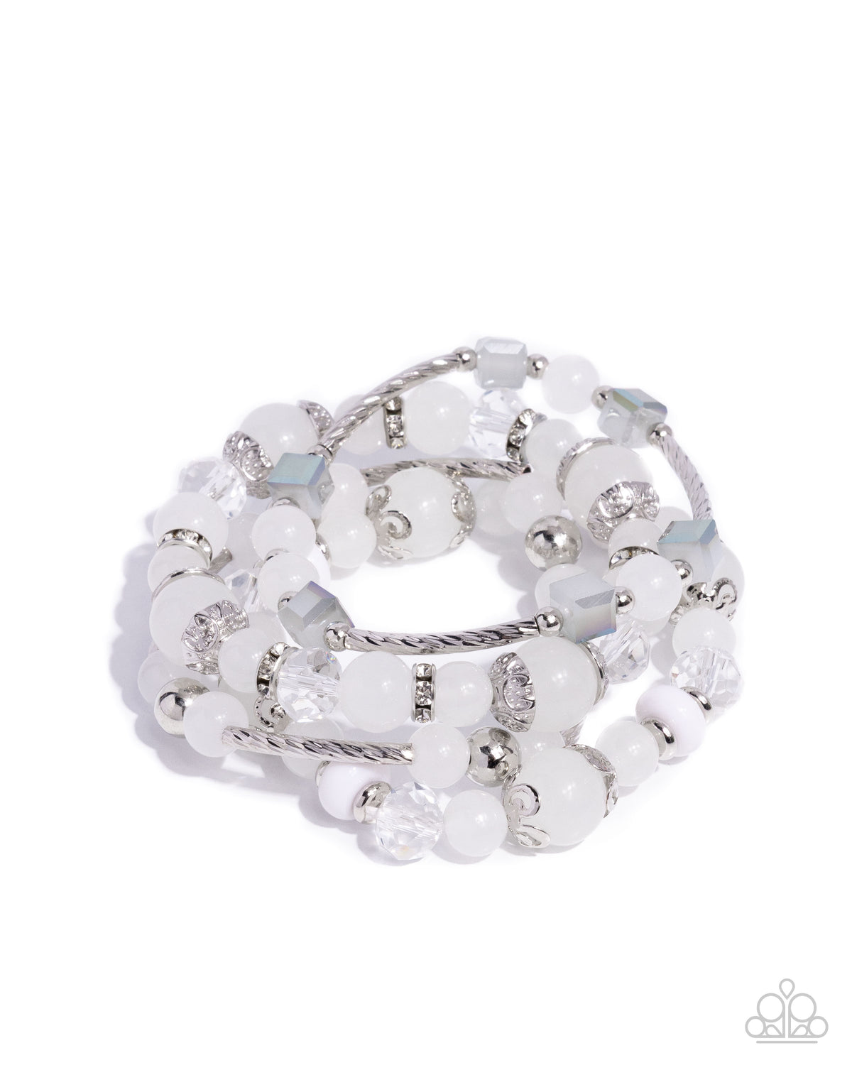 Endearing Ease White Bracelet - Paparazzi Accessories- lightbox - CarasShop.com - Paparazzi Jewelry by Cara Jewels