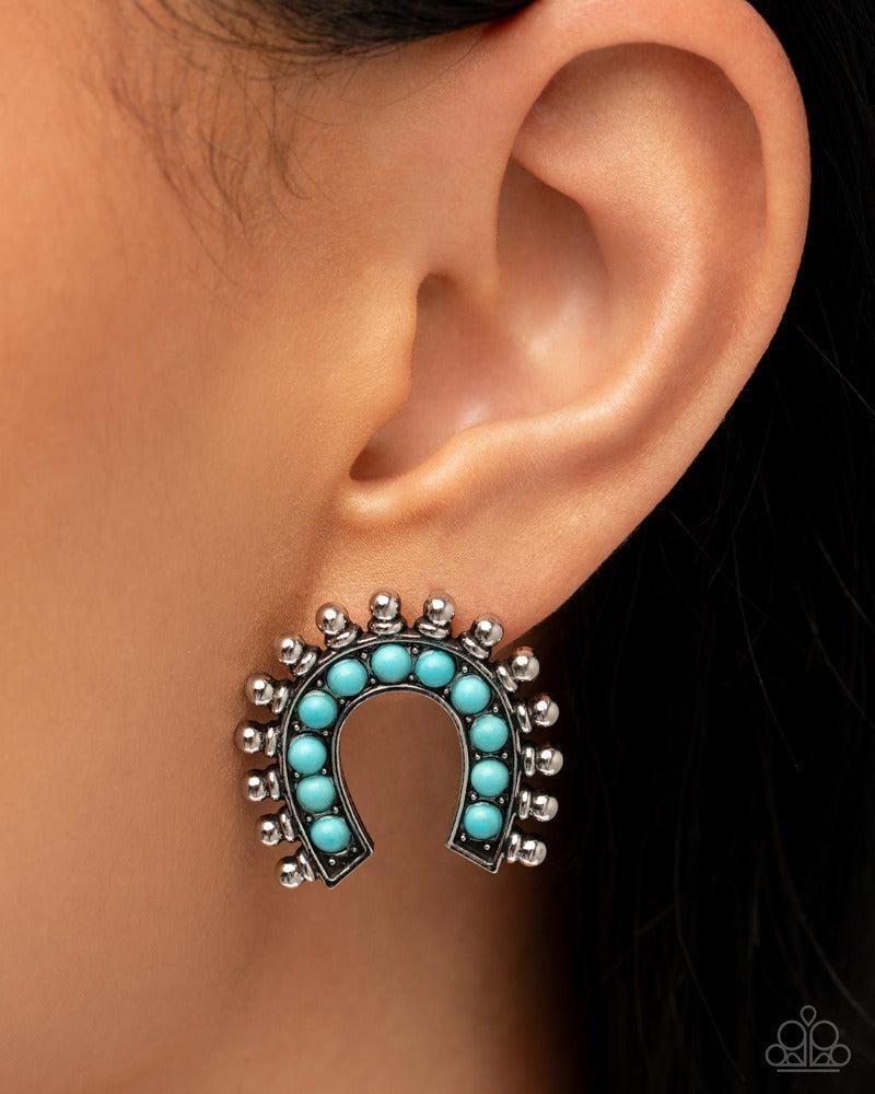 Equestrian Embellishment Blue Earrings - Paparazzi Accessories