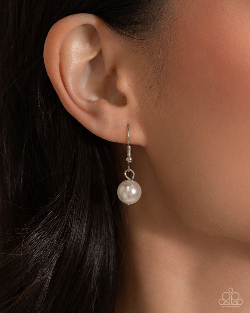 Eternal Ease White Pearl Necklace - Paparazzi Accessories - free matching earrings - CarasShop.com - Paparazzi Jewelry by Cara Jewels