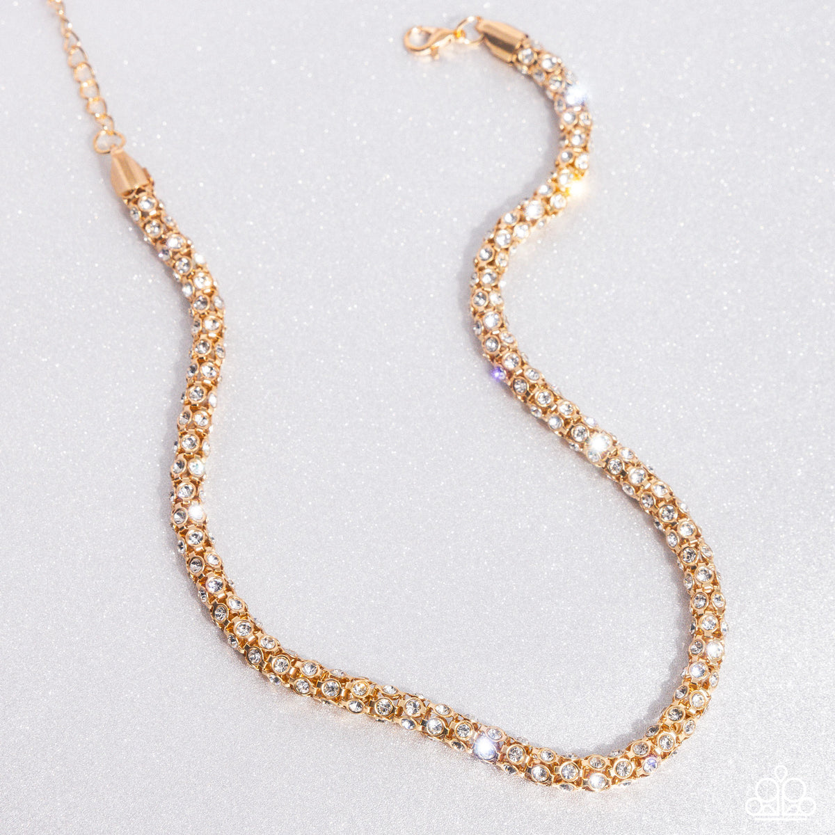 Eternal Effulgence Gold & White Rhinestone Choker Necklace - Paparazzi Accessories