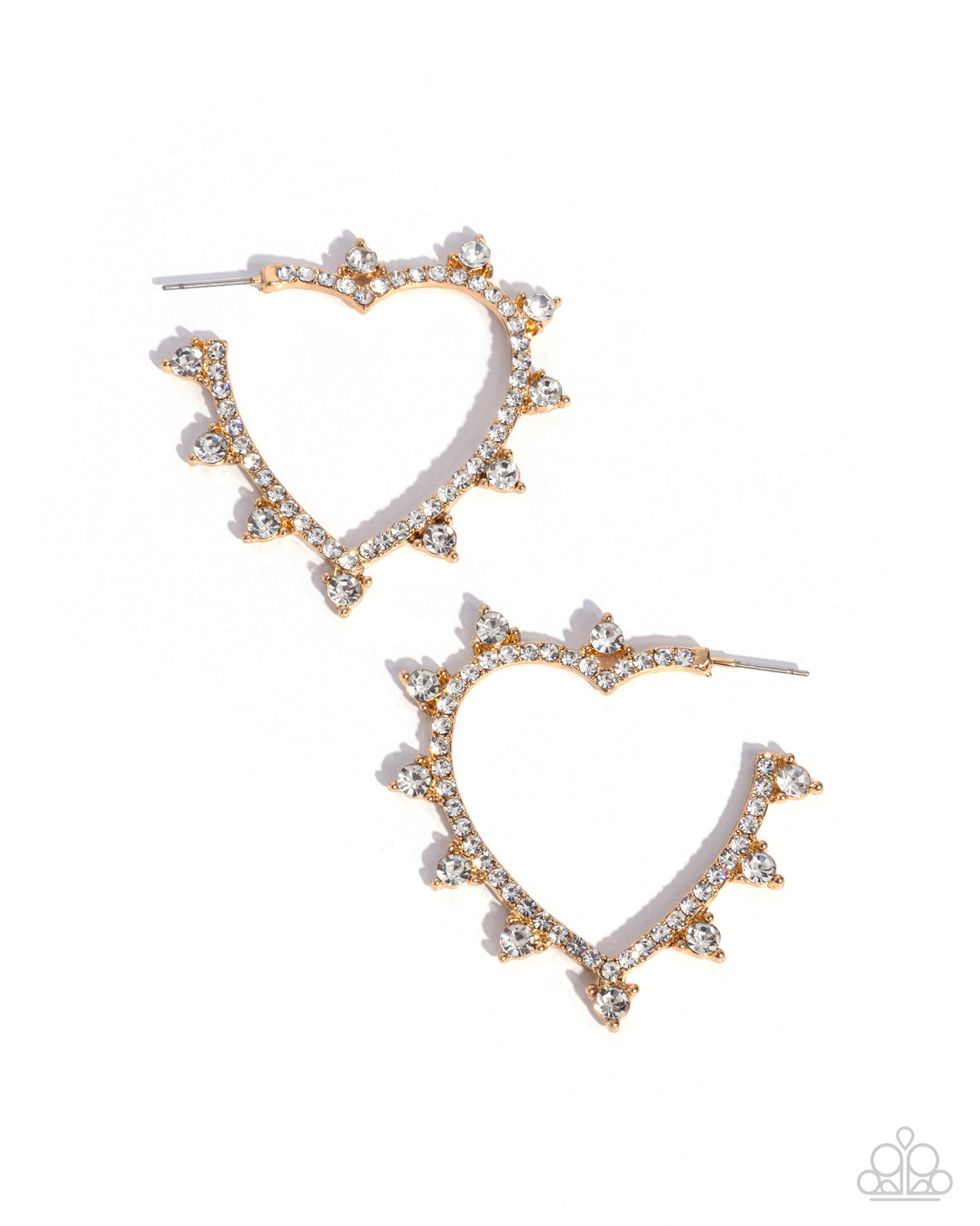 Excessive Elevation Gold & White Rhinestone Heart Hoop Earrings - Paparazzi Accessories