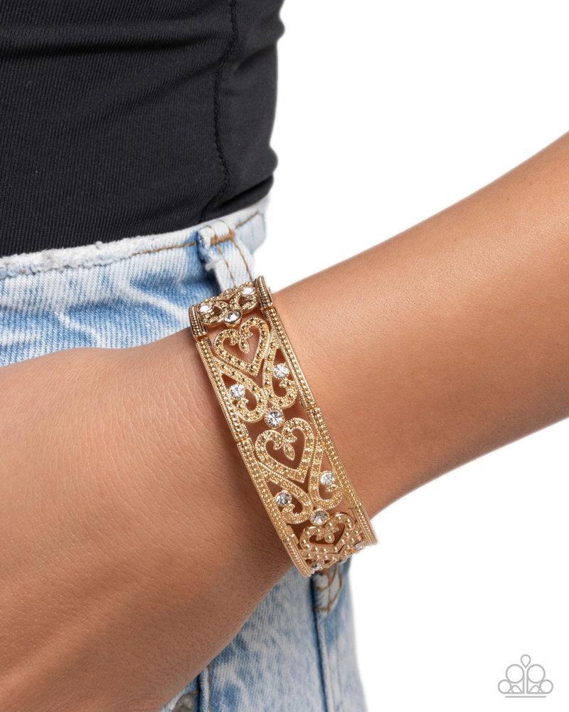 Exclusive Eternity Gold & Rhinestone Heart Bracelet - Paparazzi Accessories