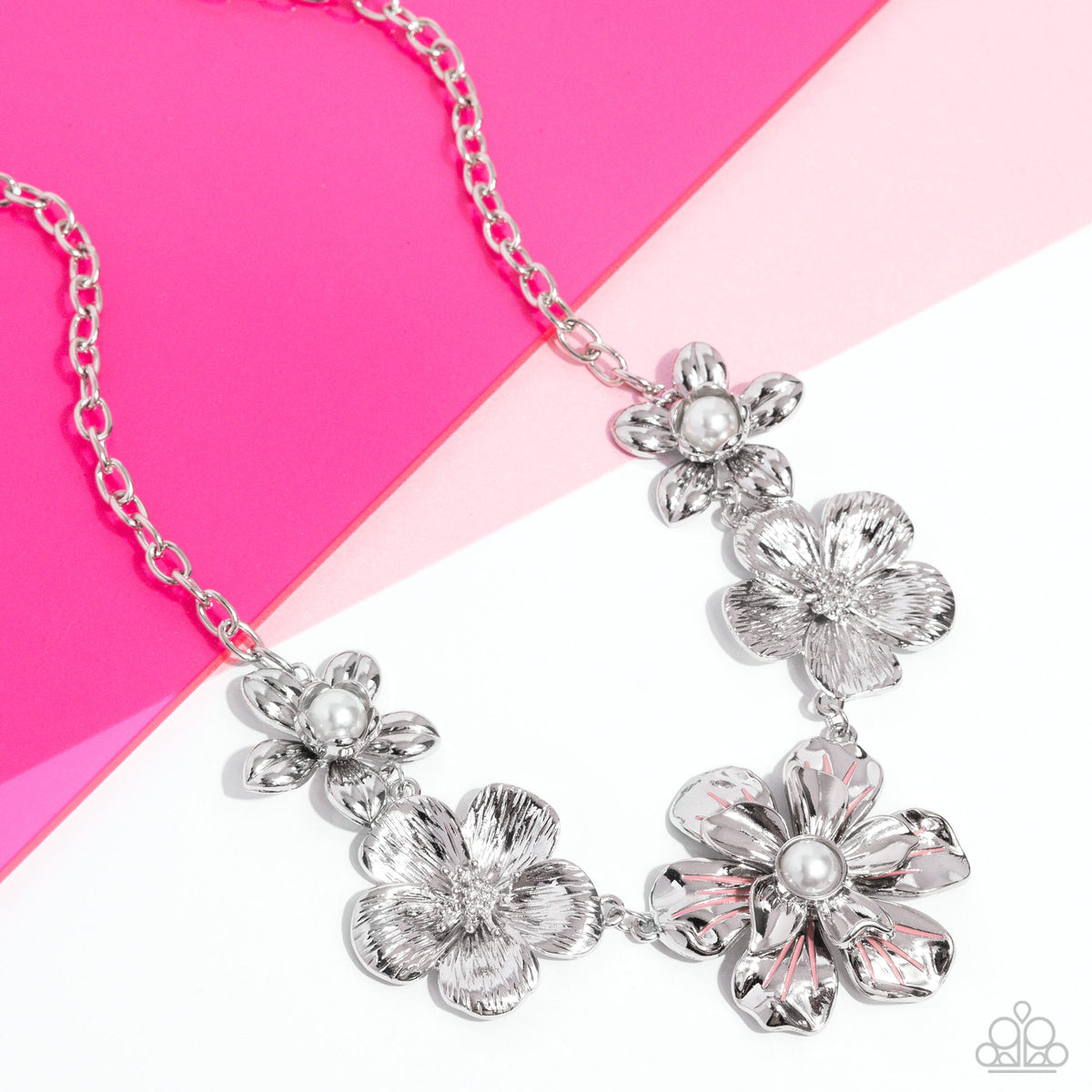 FLOWER Move Orange & Silver Flower Necklace - Paparazzi Accessories