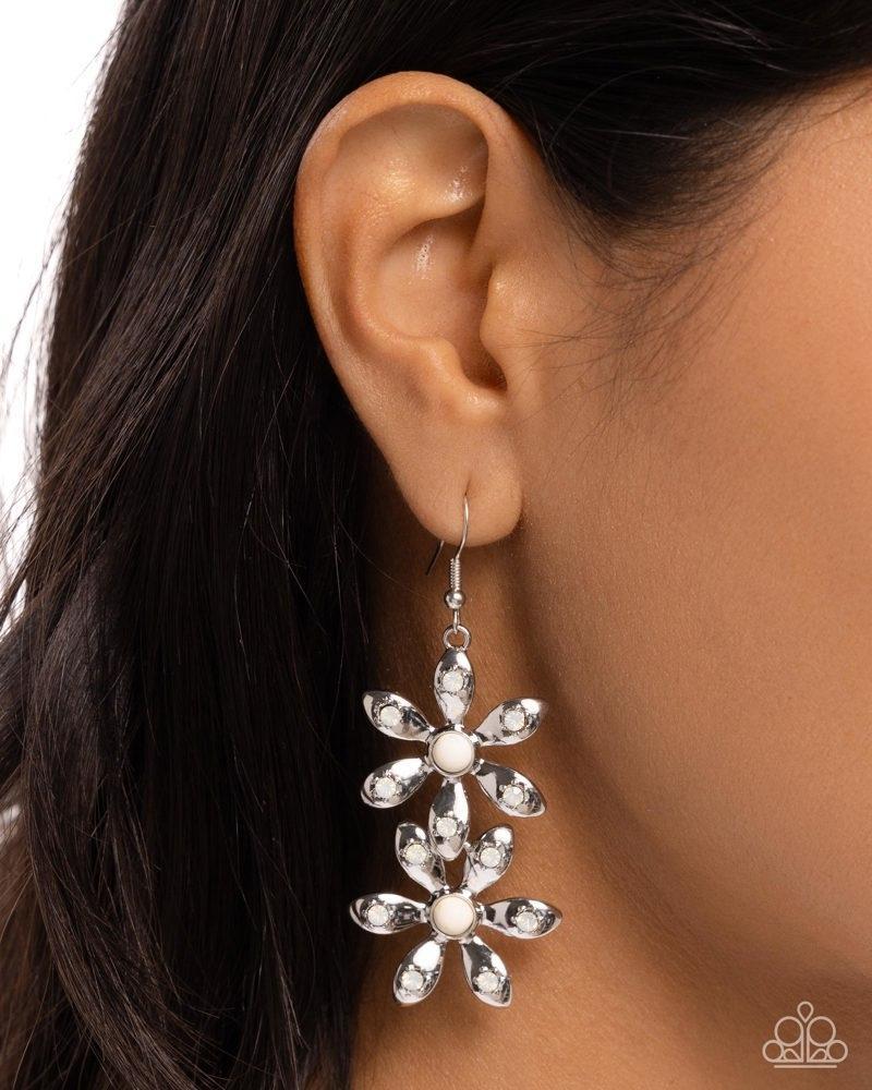 Fabulous Florals White Earrings - Paparazzi Accessories