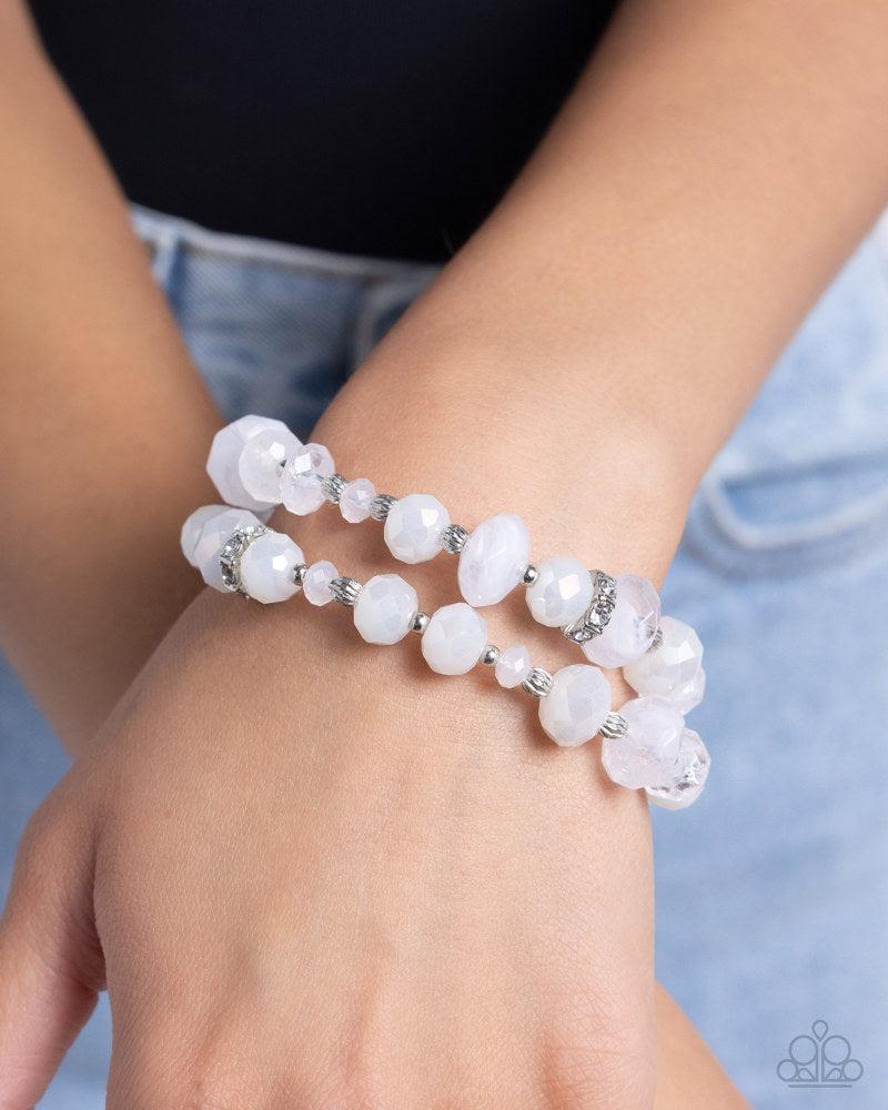 Faceted Fairy Tale White Bracelet - Paparazzi Accessories