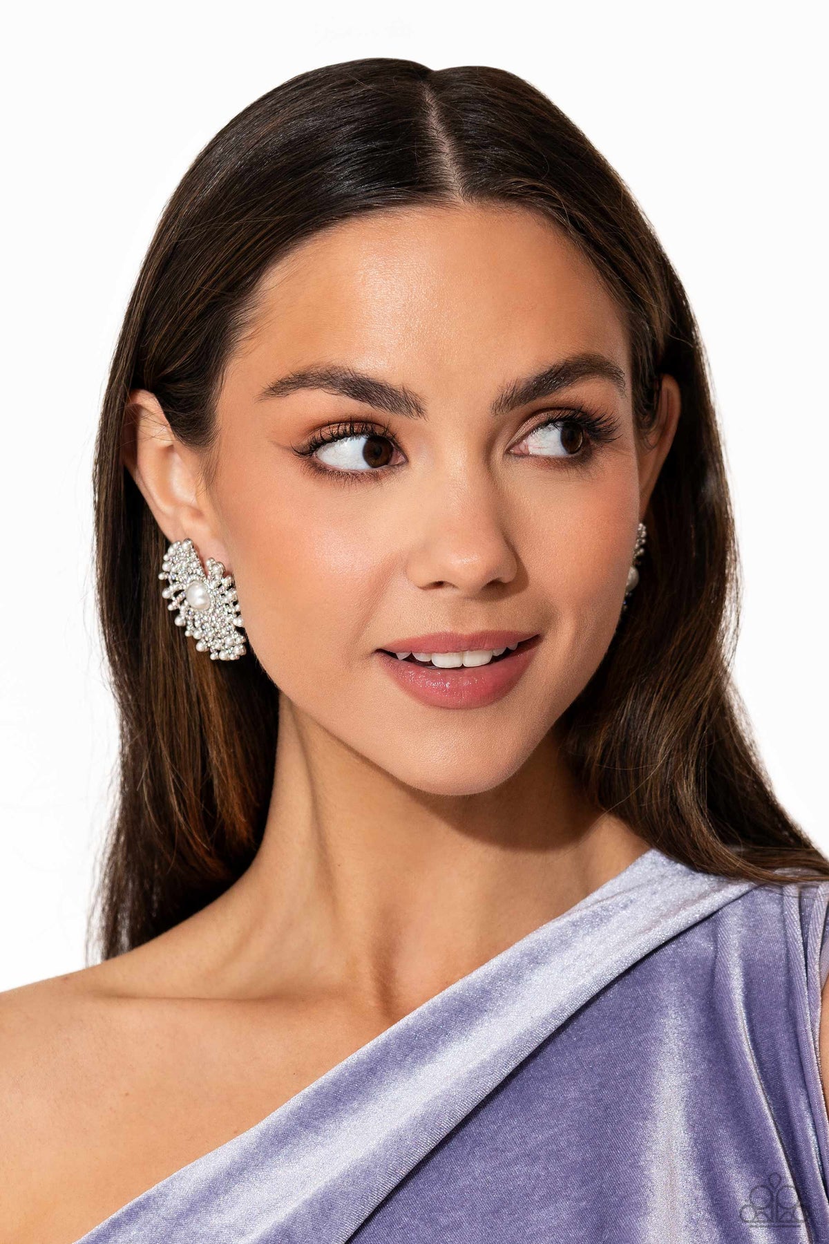 Fancy Fireworks White Pearl & Rhinestone Earrings - Paparazzi Accessories