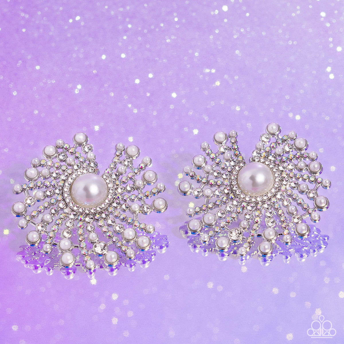 Fancy Fireworks White Pearl & Rhinestone Earrings - Paparazzi Accessories