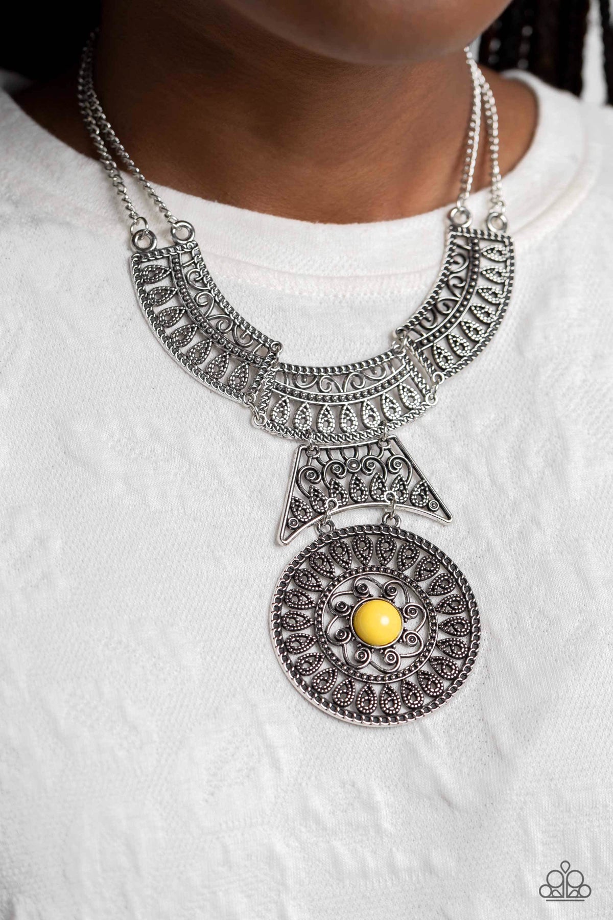 Fetching Filigree Yellow Necklace - Paparazzi Accessories