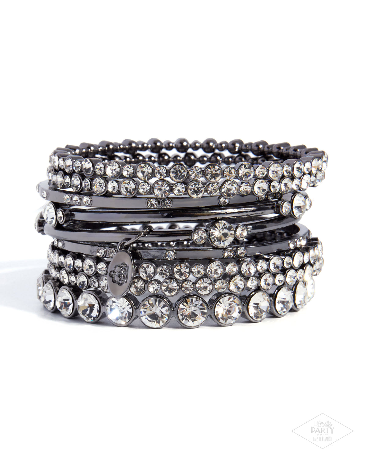 Five-Star Trendsetter Gunmetal Black and White Rhinestone Zi Collection Bangle Bracelet Set - Paparazzi Accessories