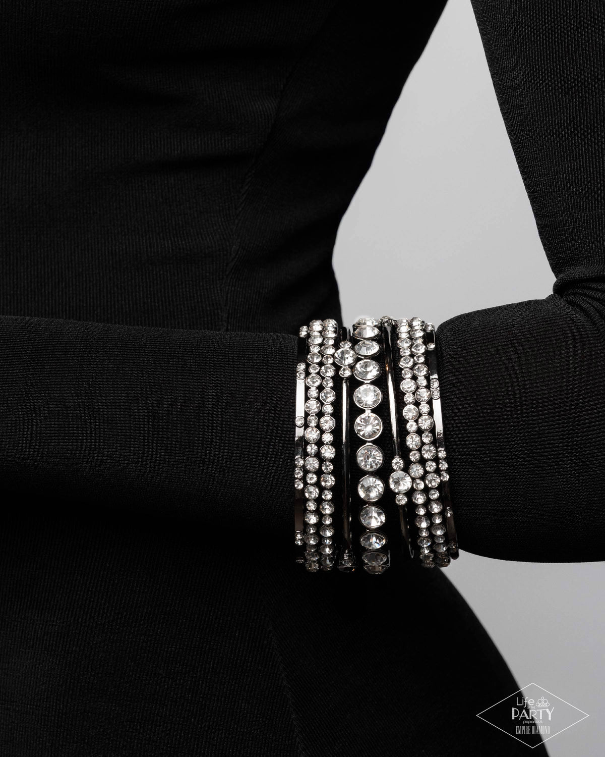 Five-Star Trendsetter Gunmetal Black and White Rhinestone Zi Collection Bangle Bracelet Set - Paparazzi Accessories