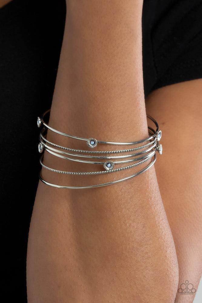 Flawlessly Floral  Blue Bracelet - Paparazzi Accessories