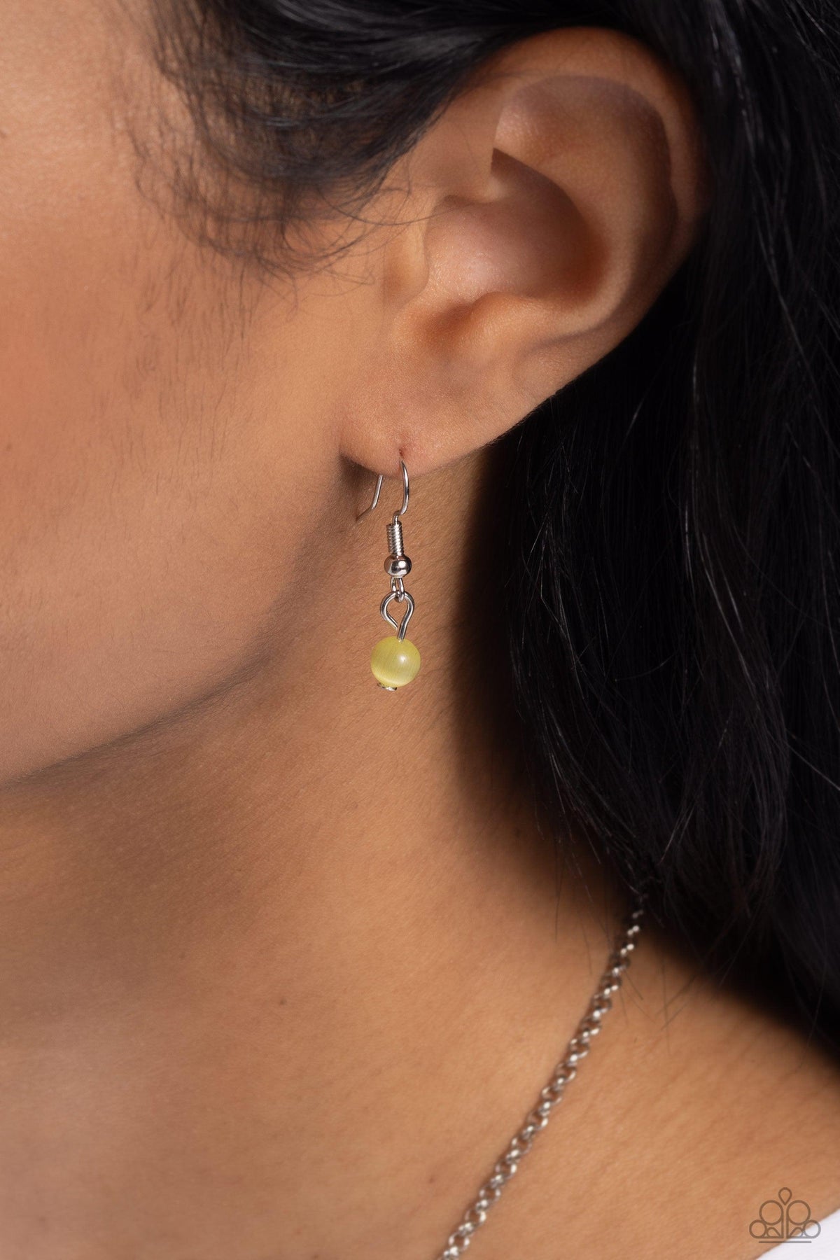 Floral Crowned Yellow Cat's Eye Stone Necklace - Paparazzi Accessories - free matching earrings -CarasShop.com - Paparazzi Jewelry by Cara Jewels