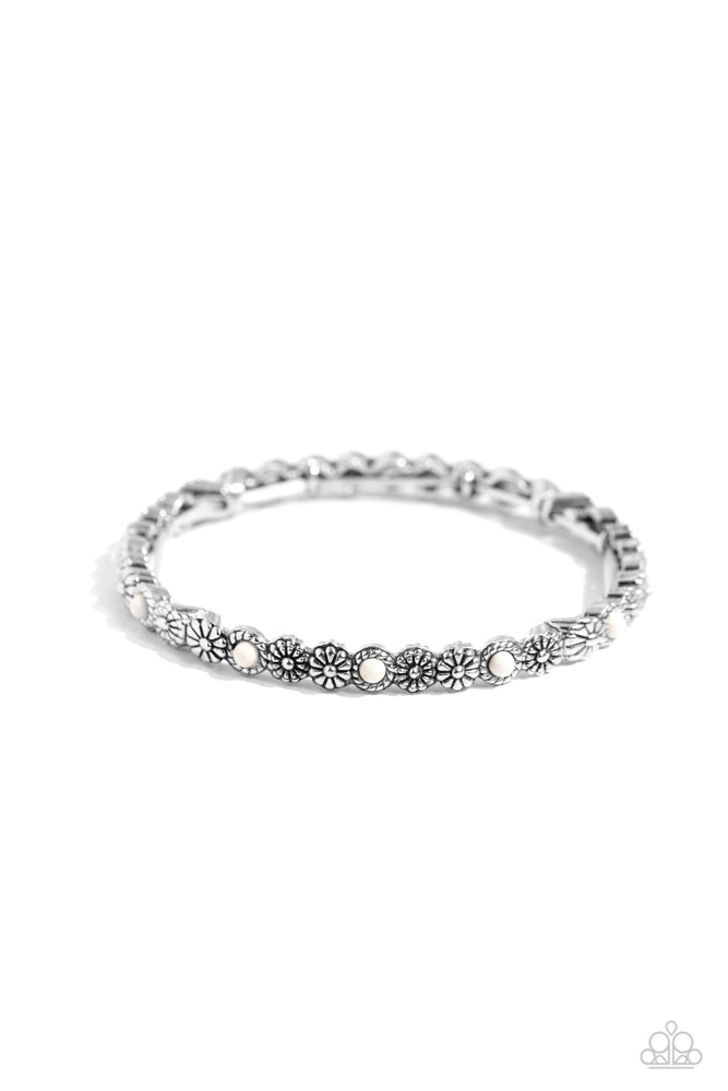 Floral Fast Lane White Bracelet - Paparazzi Accessories