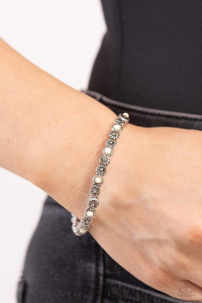 Floral Fast Lane White Bracelet - Paparazzi Accessories