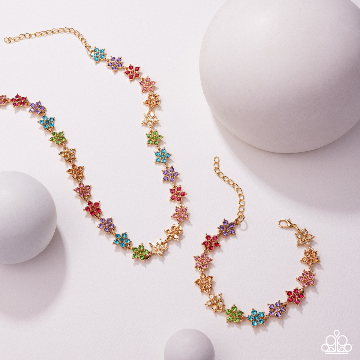 Floral Field Multi Rhinestone Flower Choker Necklace - Paparazzi Accessories