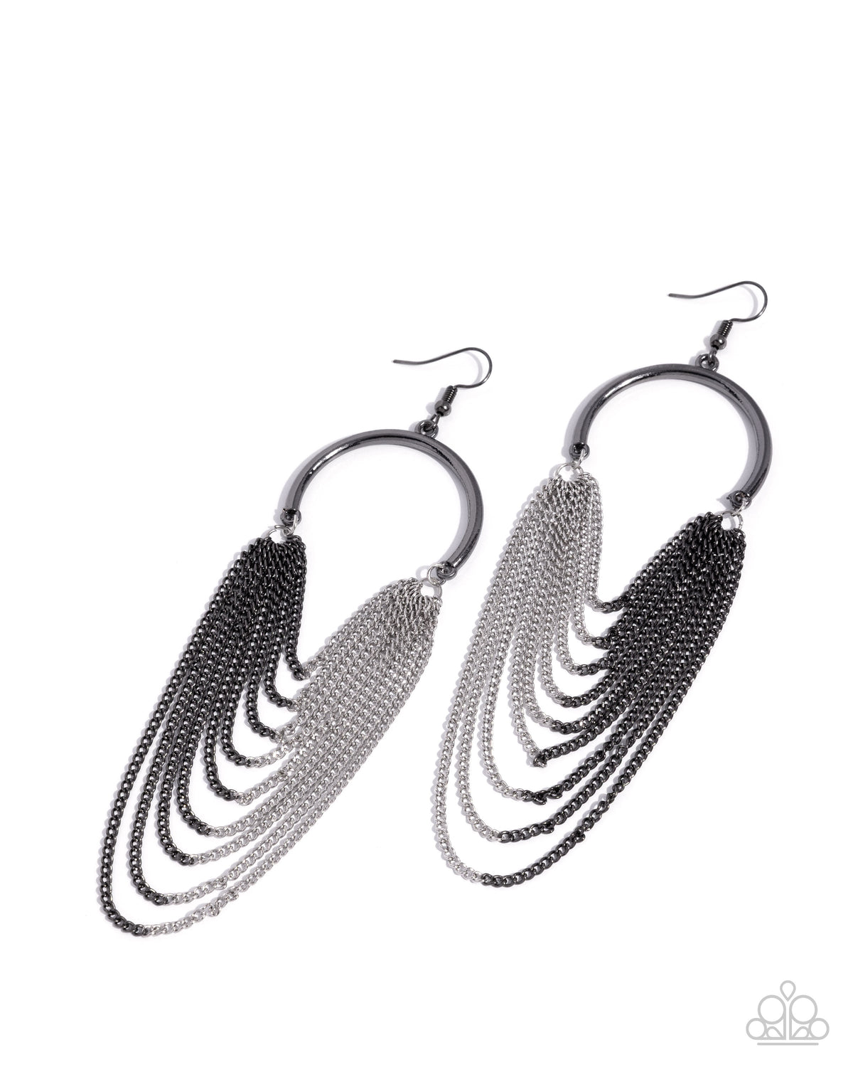 Focused Fringe Gunmetal Black & Silver chain Earrings - Paparazzi Accessories