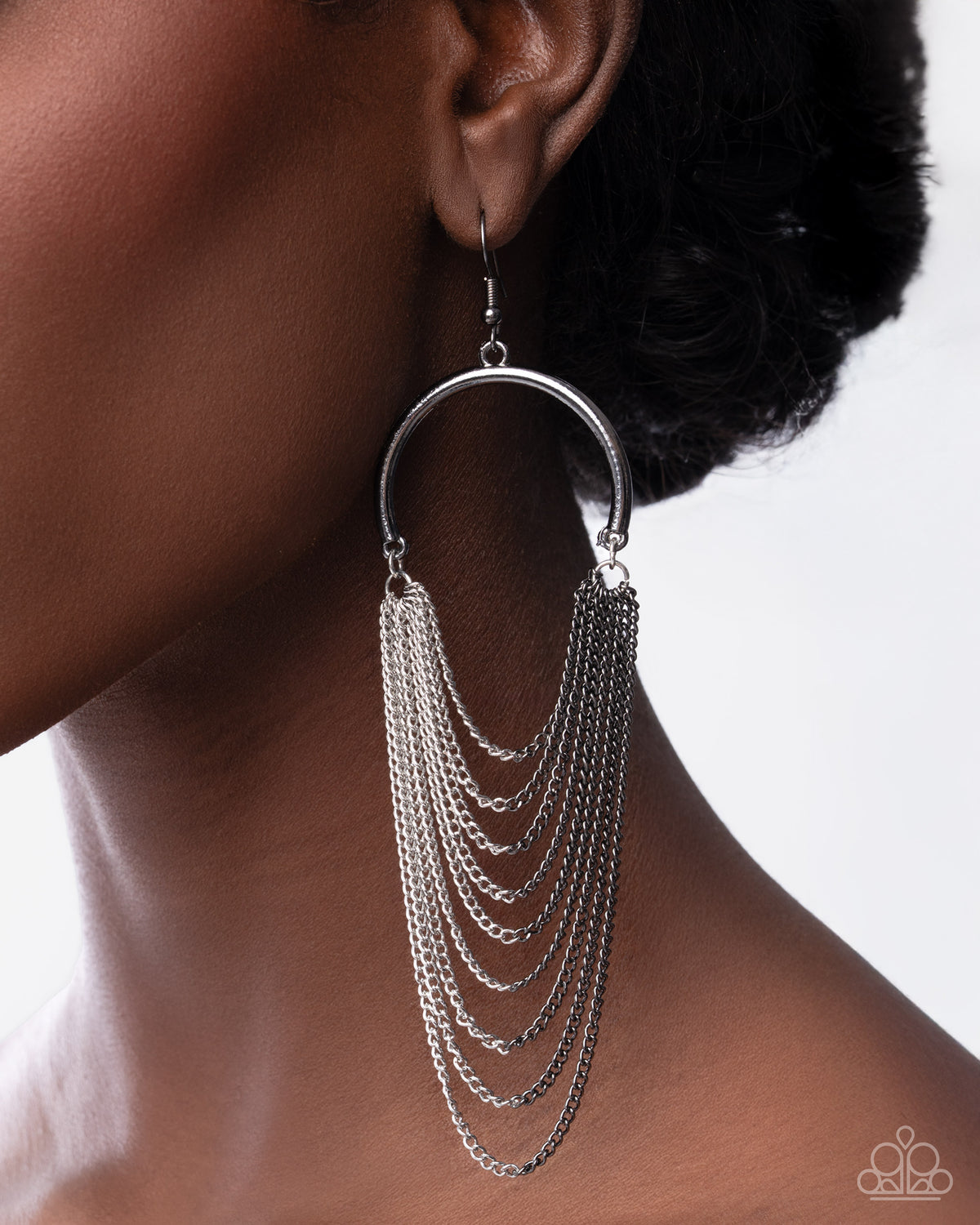 Focused Fringe Gunmetal Black & Silver chain Earrings - Paparazzi Accessories