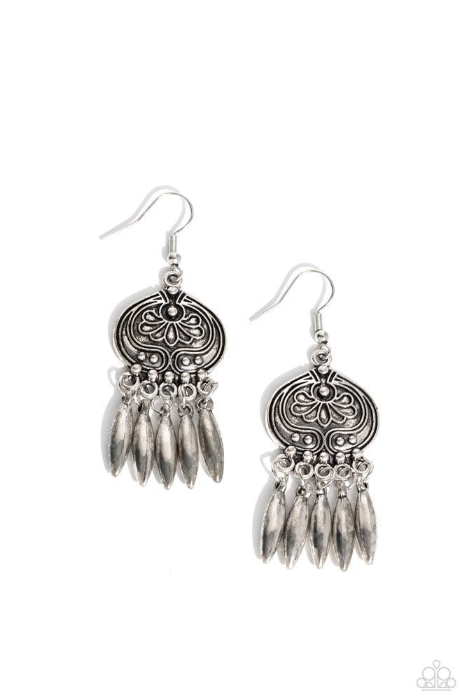 Future PASTURE and Present Silver Earrings - Paparazzi Accessories